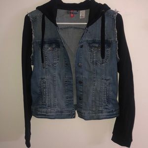 Hoodie, Denim Jacket with Sweater Sleeves